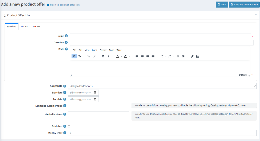Product offer add a new offer